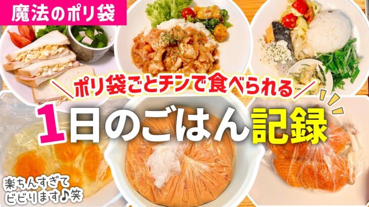 【時短レシピ】魔法のポリ袋で洗い物をしない朝昼晩のごはん記録✨｜1日の献立レシピ｜アイラップレシピ｜レンジレシピ｜ズボラ主婦の時短術❤️