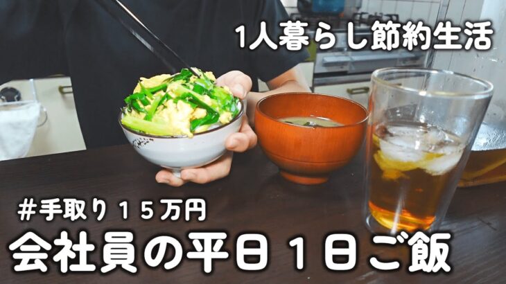 【1人暮らしのご飯】出勤の日！節約会社員の平日1日のご飯｜ニラ玉ご飯｜おにぎり｜鮭タママヨ