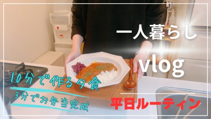 一人暮らしvlog 仕事がある平日の帰宅後ルーティン　10分で夕食作り。3分で完成するお弁当