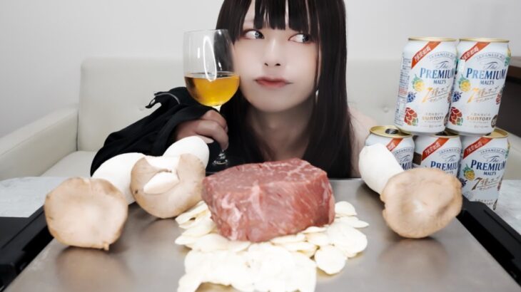 1頭から1kgしか取れないお肉でニンニク盛りのガーリックステーキでビールを飲みまくる【BALMUDA The Plate Pro】