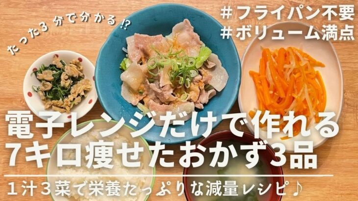 【3分で分かる】電子レンジだけで作れるおかず3品｜ダイエット中のリアルな減量レシピ｜Dinner recipes that can be made using just a microwave