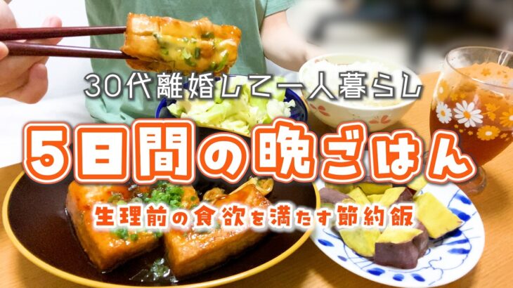 【30代離婚して一人暮らし】※音声あり┊平日5日間の節約晩ごはん👩‍🍳┊生理前の食欲を満たす節約飯┊食費月1万円代┊自炊記録