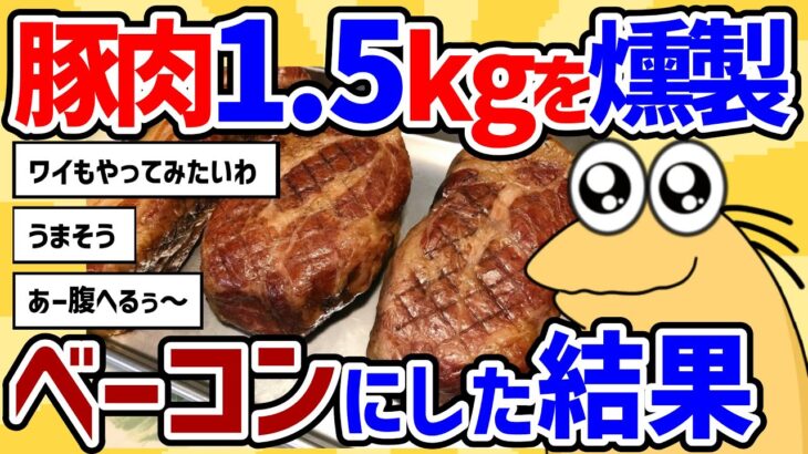 【2ch面白いスレ】豚肉1.5キロを燻製してベーコンにした結果肉は漢のロマン！燻製ベーコンを作ろう！自家製ベーコン完全攻略 レシピ＆作り方100均の調理器具【2chスレ ゆっくり】