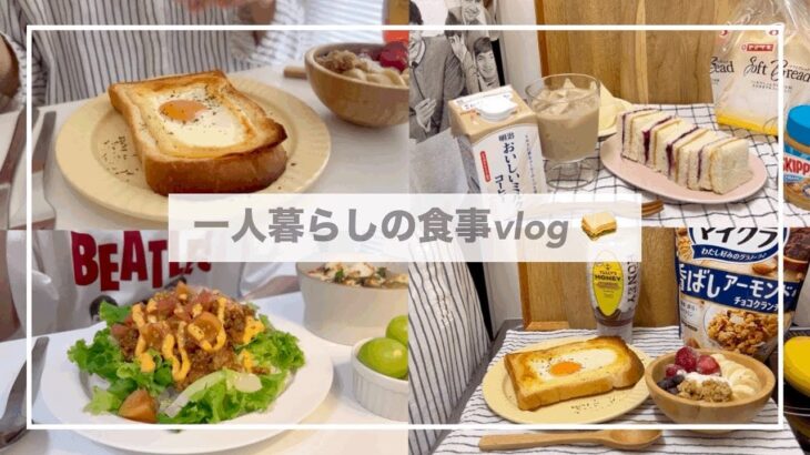 一人暮らしの食事vlog🥪/タコライスとライスペーパー餃子をつくる🥟/PB&Jサンドイッチ、ラピュタパン、グリークヨーグルト