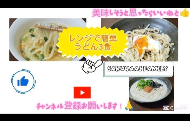 レンジで簡単うどん３食#簡単レシピ疲れた時でも作れるみんな喜んでくれる手抜きランチうどんレシピ#簡単料理