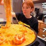 夫が寝た後,深夜に辛ラーメンアレンジでひとり飲み。