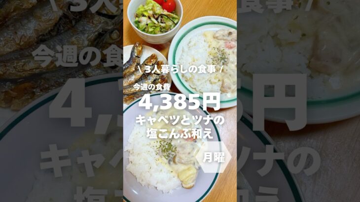 1週間4,500円で自炊する3人暮らしの食事/キャベツとツナの塩こんぶ和えを作ったよ〜 #自炊記録#shorts