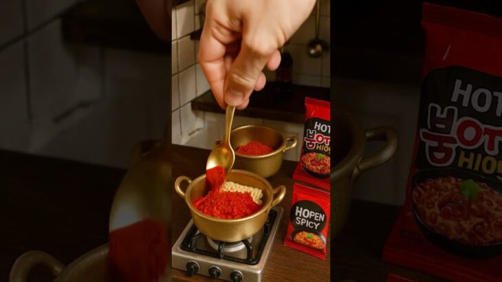 Can Tiny Ramen Be This Spicy?  #koreanfood #miniaturecooking #mukbang #cooking