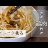 [一人暮らしごはん]鶏肉でスタミナ炒め作りました。ニンニクからむおいしさ。
