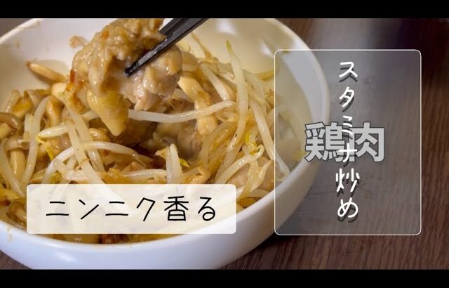 [一人暮らしごはん]鶏肉でスタミナ炒め作りました。ニンニクからむおいしさ。