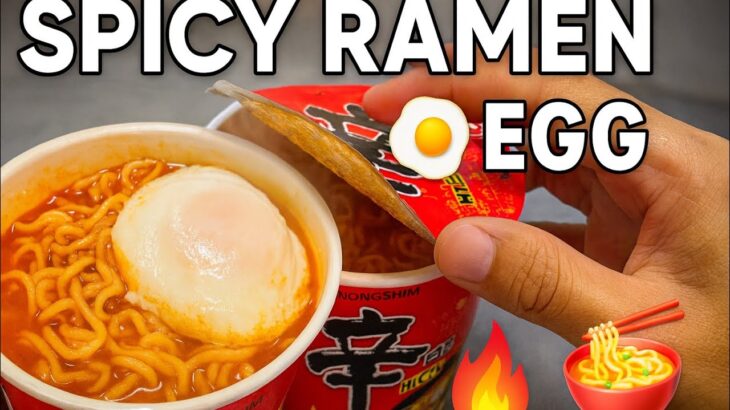 ASMR Shin Ramyun Ramen Hack with Egg 🔥🍜 | Spicy Korean Cup Noodles